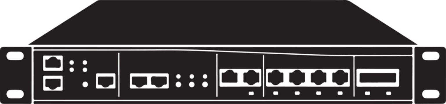 Server back panel, computer hardware, network ports, connectivity options