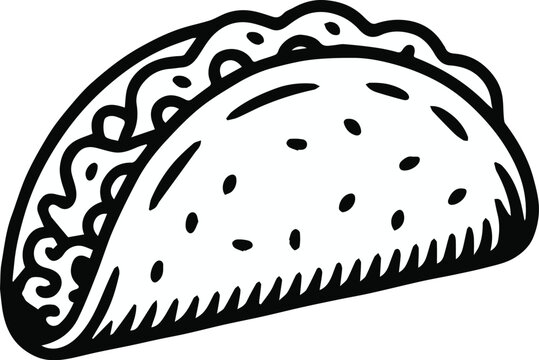 taco silhouette hand drawn sketch badge for packaging