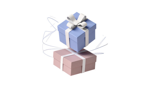 Two stacked gift boxes blue and pink, with white ribbons
