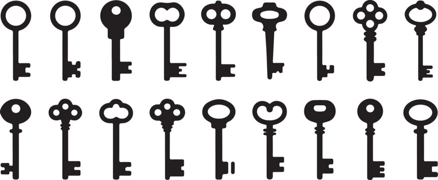 key silhouettes vintage key shapes black vector art