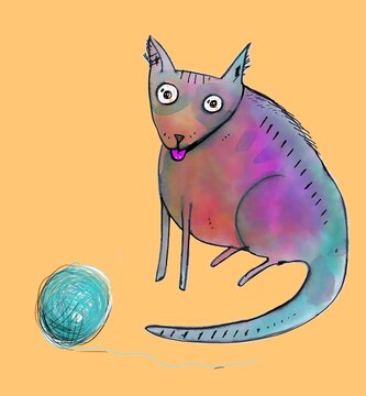 Funny cat with a ball of yarn
