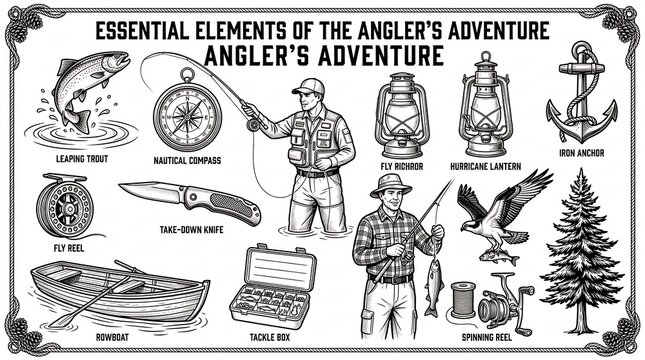 Essential elements of the angler adventure fishing poster