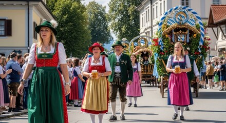 Naklejka premium Bavarian Tradition - People in Traditional Clothing at a Festival.