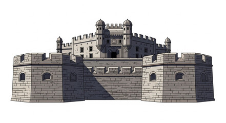 Medieval Stone Castle Fortress with Towers and Battlements. © Mutmainah