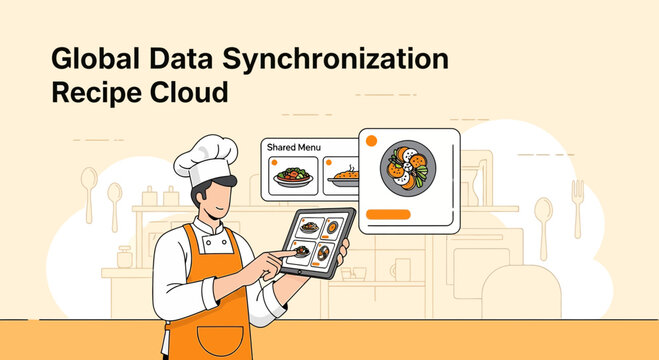 Chef uses tablet for online recipe cloud and global data synchronization