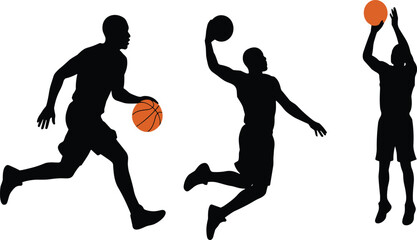 Basketball Player Silhouettes with Dribbling, Dunk and Shooting Action Poses Isolated on Light Background © MdShah