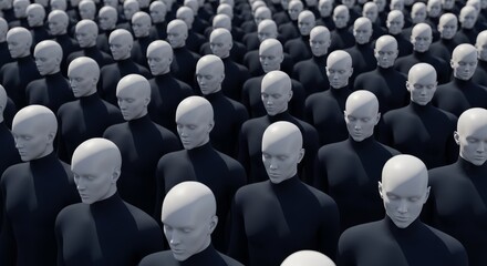 Fototapeta premium Anonymous Crowd, Identical Figures, Uniformity, Mass Society, Futuristic Concept