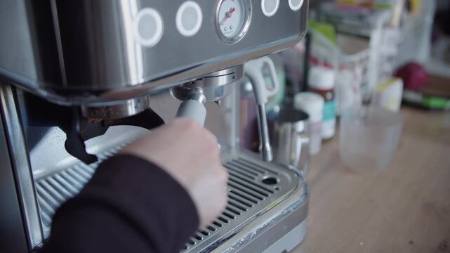 Preparing Espresso Coffee with Portafilter Machine