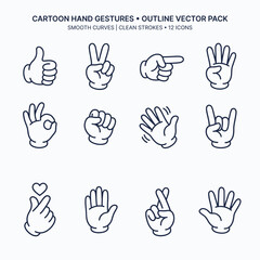 Fototapeta premium Cartoon hand gestures outline vector pack.