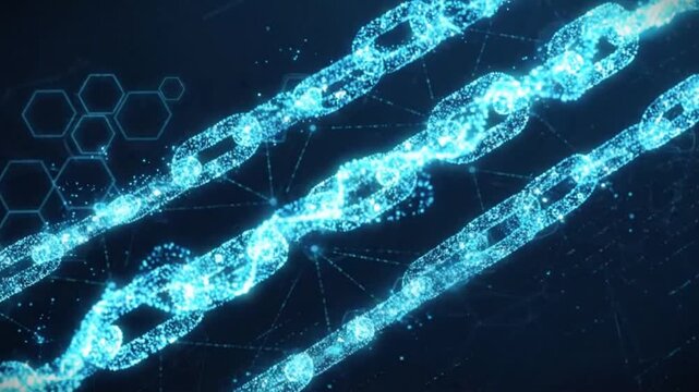 Digital blockchain network connections and data flow in a futuristic technology concept