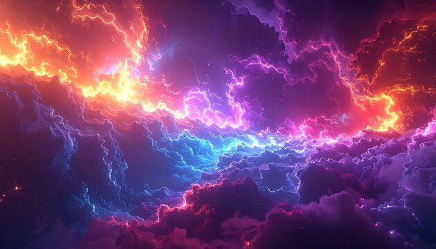 Vibrant colorful lightning storm clouds.