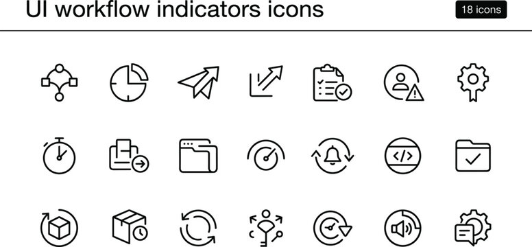 UI Workflow Indicators Icon Set With Outline Process Automation Task Status And Control Symbols For Web Apps