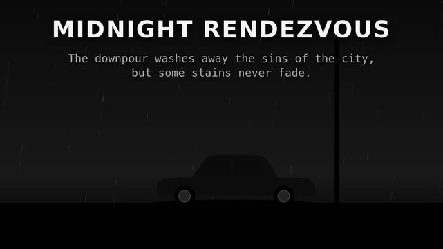 Abstract illustration of midnight rendezvous with rain and car silhouette  