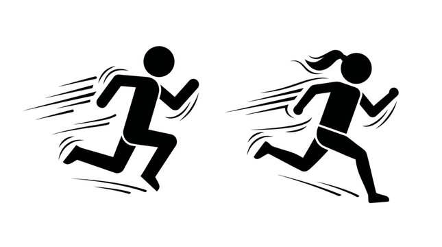 Stylized stick figures running silhouette with motion blur, silhouette