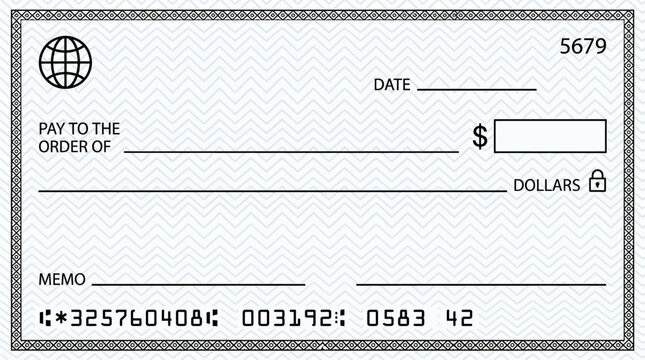 Blank bank check template with numerical security code, template