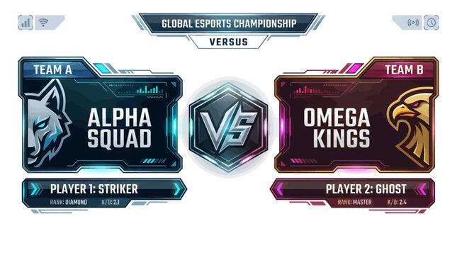 Esports championship screen: alpha squad vs omega kings team matchup
