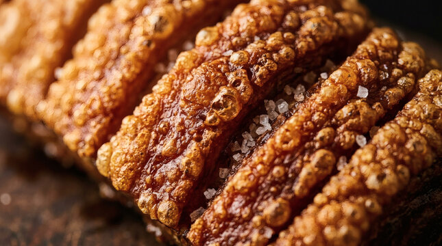 Flaeskesteg Crispy Pork Crackling Close Up for Food Blog Menu Design