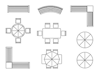 Fototapeta premium Versatile CAD vector illustration showcasing a diverse collection of furniture layouts and arrangements for modern architectural and interior design planning projects