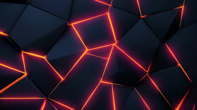 Black geometric fractal with neon light glowing beneath, abstract futuristic background with digital depth, symmetry, and cyber mood.