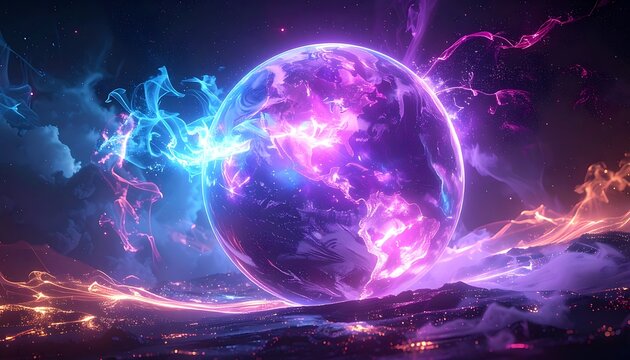 Vibrant Purple Planet with Electric Storm.