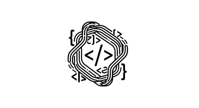 Abstract Programming Code Symbol with Intertwined Lines