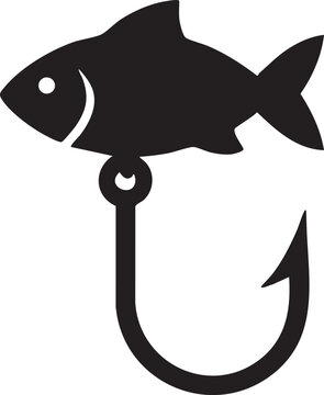 Fish on Fishing Hook Silhouette Vector Illustration