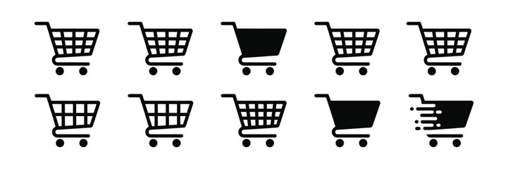 Shopping Cart Icon Set, full and empty cart symbols for shop and sale concepts, vector illustration for e-commerce, retail and online purchasing UI design. © Ayat 04