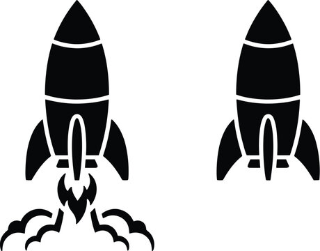 Black silhouette rocket icons launching into space for web and presentation use