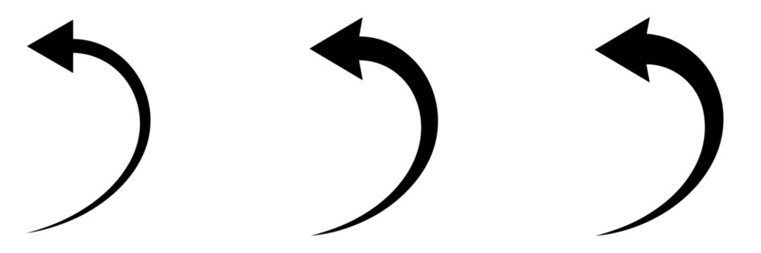 Curved arrow icon set pointing left for undo, back, and reload buttons