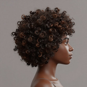 Realistic 3D Render African Beauty Hair. Side-View Illustration Of A Black Woman With An Afro Hairstyle