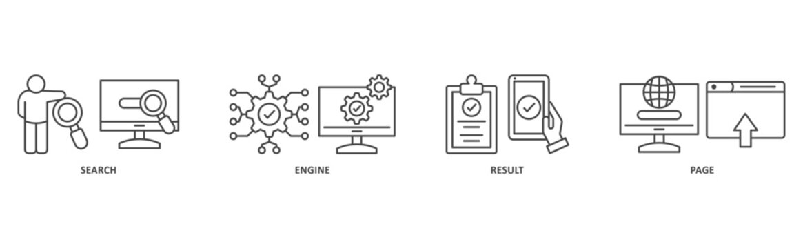 SERP banner web icon illustration with icon of search, engine, result, page