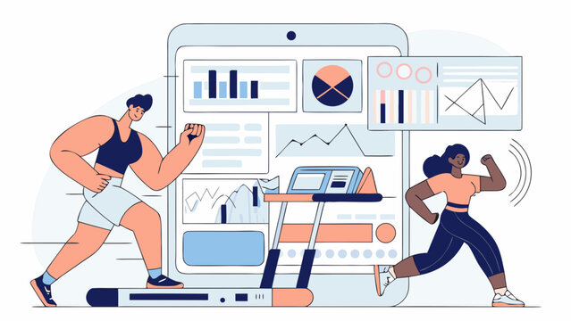 Fitness, mobile app, dashboard, graphs, workout, tracking, health, analytics, vector illustration