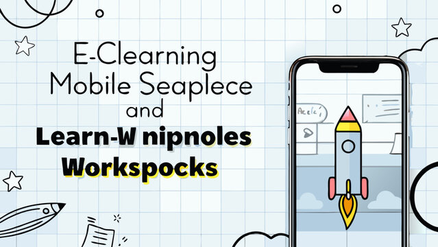 E-learning mobile app, online education, rocket launch, learning icons