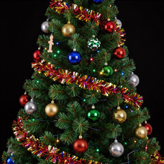 Fototapeta premium Cartoon Christmas Musical Background. Christmas Tree Illustration Featuring Musical Instruments As Ornaments