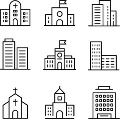 Obraz premium Building and Architecture Icons Collection, City Urban Construction Symbols Set, Modern Outline Vector Illustration Design Artwork