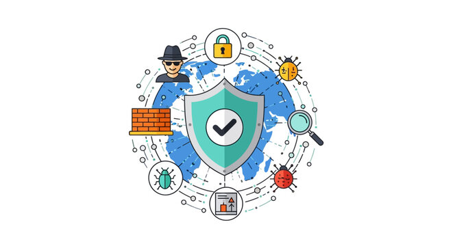 Cyber Security Concept: Global Network Protection, Data Safety, Virus Threat