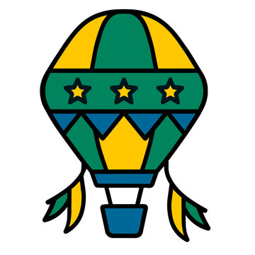 Ilustra&ccedil;&atilde;o vetorial de um bal&atilde;o junino colorido nas cores verde, amarelo e azul, inspirado nas tradicionais festas de S&atilde;o Jo&atilde;o e Festa Junina do Brasil.