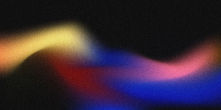 Abstract multicolor neon glowing gradient wave with blue pink red and yellow blurred light effect on dark futuristic background