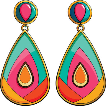 Colorful teardrop dangle earrings with geometric patterns