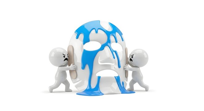 Angry characters struggling with a dripping face mask