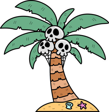 Summer Ghost Palm Tree with Skulls Cartoon