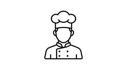 Chef Icon: Professional Cook with Toque Blanche and Uniform, Minimalist Line Art © Kompor