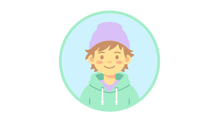 Fototapeta premium Cute Cartoon Boy Avatar Icon with Beanie and Hoodie, Profile Picture