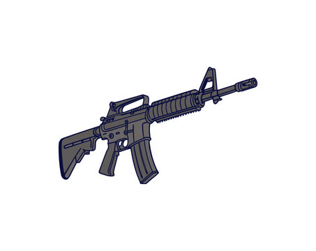 Illustration of an M4 Carbine Assault Rifle, Modern Military Firearm Design Isolated on White Background for Tactical and Gaming