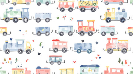 Colorful vintage locomotive collection with playful transport themed background illustration © Paint