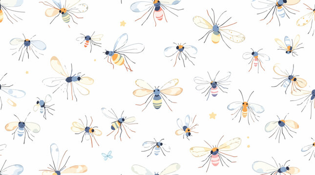Whimsical honey bee illustration pattern featuring cheerful flying characters