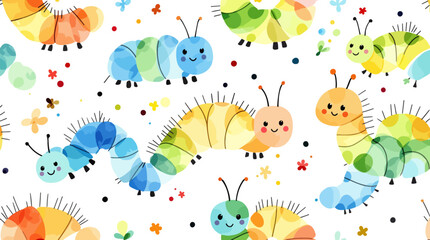 Obraz premium Cute Watercolor Worms Dancing Through a Colorful and Whimsical Garden Scene