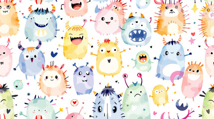 seamless pattern with funny monsters watercolor © Paint