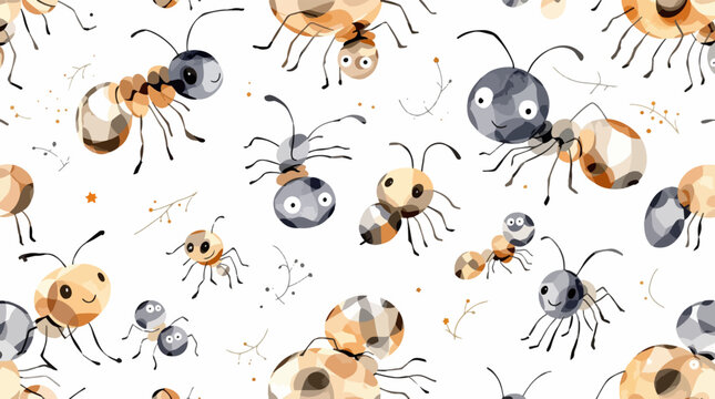 Colorful Watercolor Ant Drawing Featuring Organic Shapes and Gentle Texture Effects