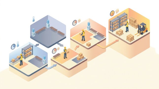 A worker acclimatization schedule for safety in a warehouse environment with multiple stages and activities involved.